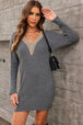 V-Neck Long Sleeve Mini Sweater Dress Bazaarbey