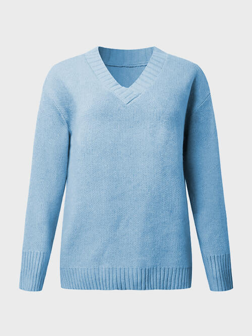 V-Neck Long Sleeve Knit Top Bazaarbey