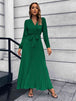 V-Neck Tie Waist Pleated Maxi Dress Bazaarbey