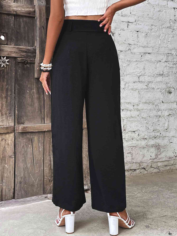 Ruched High Waist Straight Leg Pants Bazaarbey