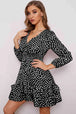 Printed  Neck Puff Sleeve Ruffle Hem Dress -BazaarBey - www.shopbazaarbey.com