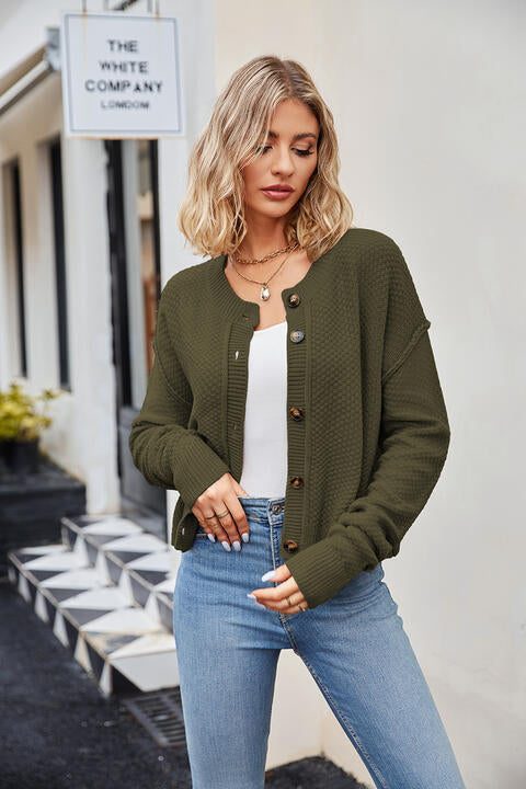 Button Down Exposed Seam Cardigan Trendsi