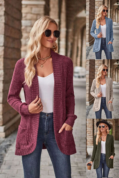BazaarBey Open Front Cardigan with Pockets Bazaarbey