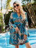 Printed Tie Belt Slit Flare Sleeve Dress -BazaarBey - www.shopbazaarbey.com