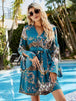 Printed Tie Belt Slit Flare Sleeve Dress -BazaarBey - www.shopbazaarbey.com