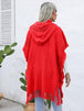 Fringe Trim Buttoned Hooded Poncho Bazaarbey