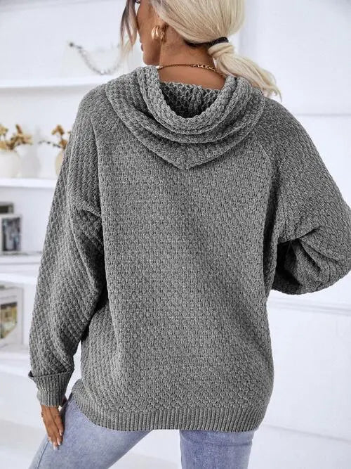 Texture Drawstring Long Sleeve Hooded Sweater Bazaarbey