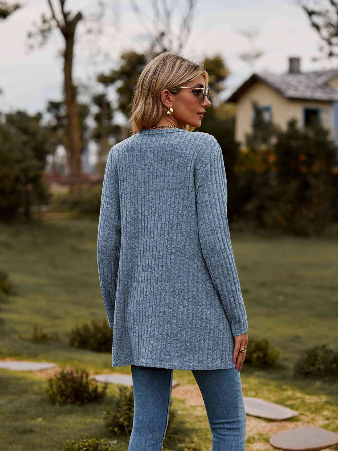 Ribbed Button-Up Cardigan with Pockets Trendsi