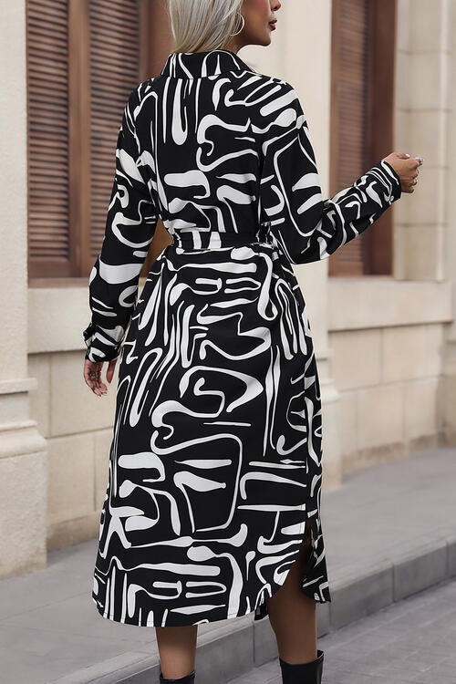 Printed Tie Front Collared Neck Slit Shirt Dress -BazaarBey - www.shopbazaarbey.com