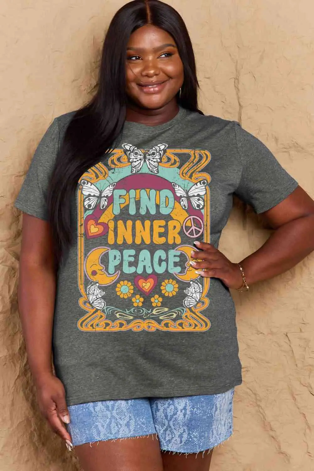 Full Size FIND INNER PEACE Graphic Cotton T-Shirt Bazaarbey