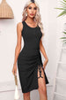 Drawstring Ruched Slit Sleeveless Dress -BazaarBey - www.shopbazaarbey.com