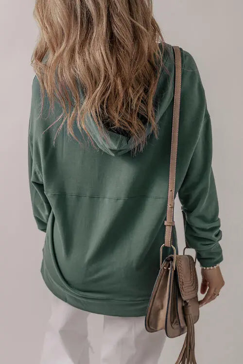 V-Neck Long Sleeve Hooded Top Trendsi