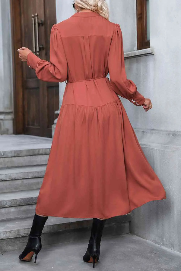 Button Down Notched Neck Dress -BazaarBey - www.shopbazaarbey.com