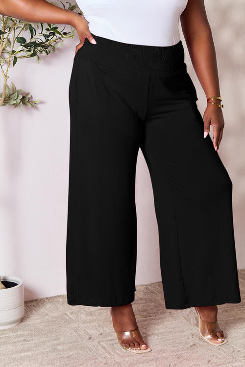   Smocked Wide Waistband Wide Leg Pants Bazaarbey