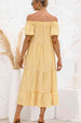Plaid Off-Shoulder Tiered Midi Dress -BazaarBey - www.shopbazaarbey.com