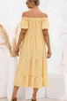 Plaid Off-Shoulder Tiered Midi Dress -BazaarBey - www.shopbazaarbey.com