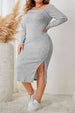 Plus Size Square Neck Long Sleeve Slit Dress -BazaarBey - www.shopbazaarbey.com