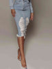 Distressed Slit Denim Skirt Trendsi