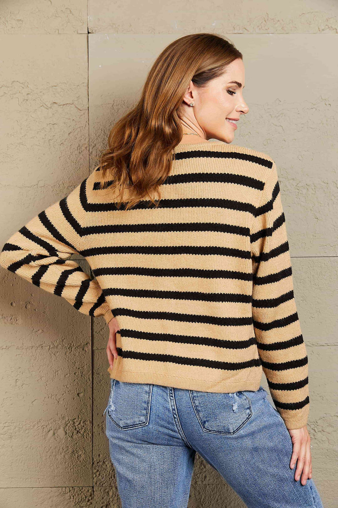  Striped Button Front Cardigan Trendsi