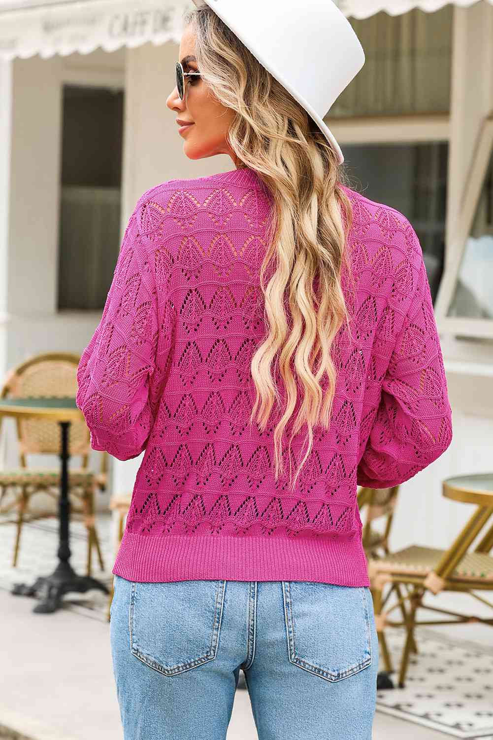 Openwork V-Neck Cardigan Bazaarbey