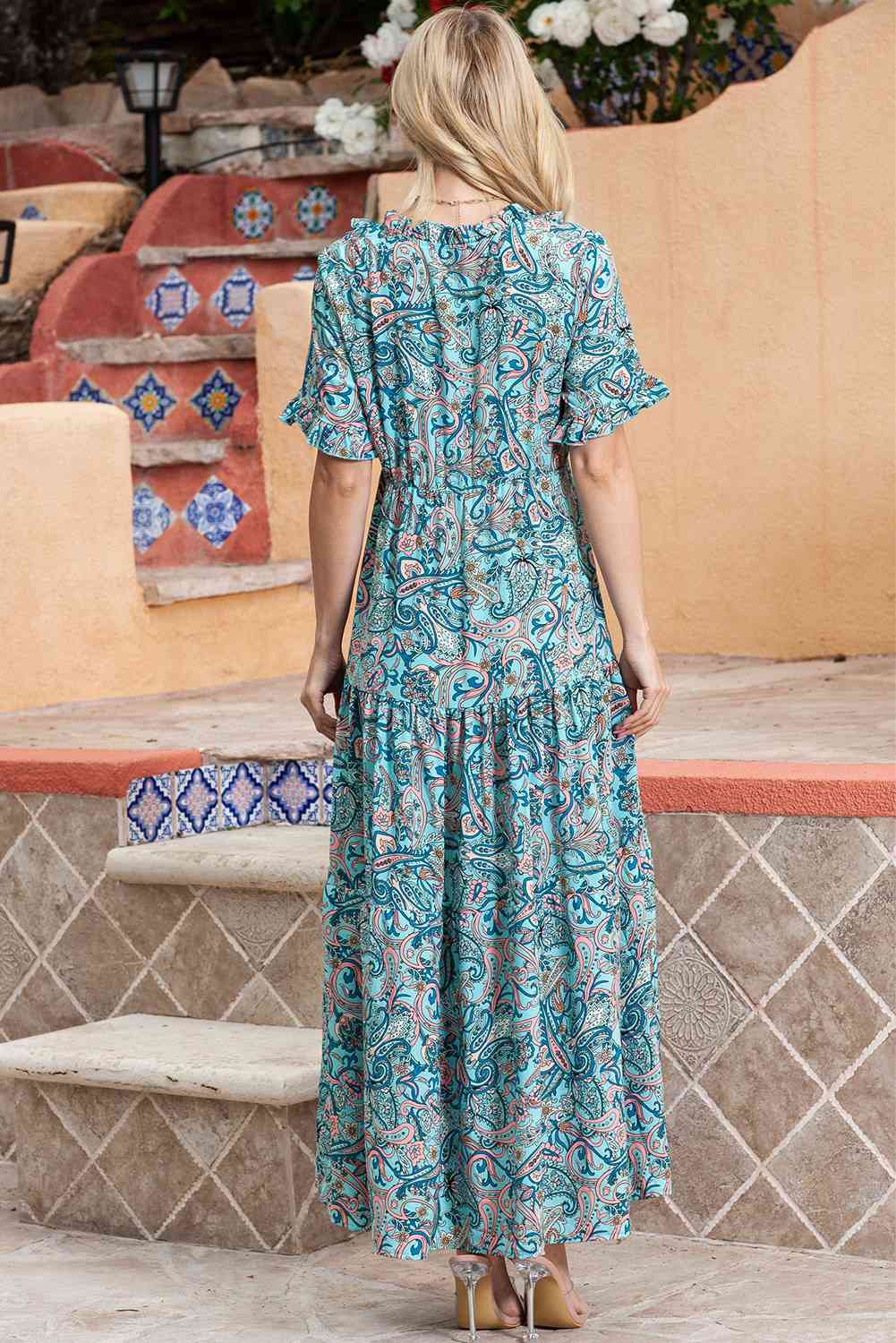 Paisley Print Flounce Sleeve Maxi Dress -BazaarBey - www.shopbazaarbey.com