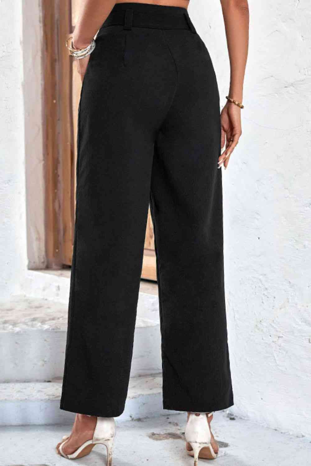Belted High-Rise Wide Leg Pants Bazaarbey