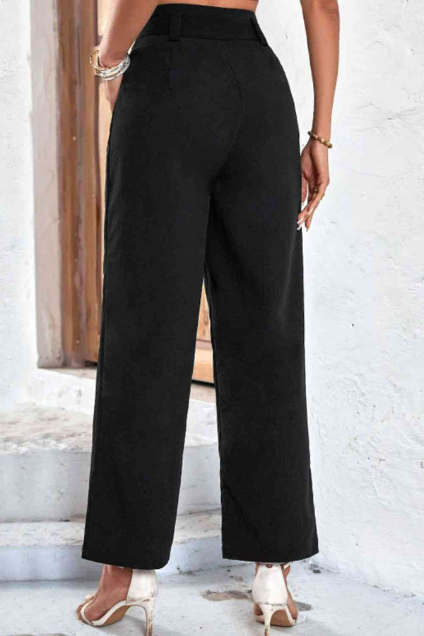 Belted High-Rise Wide Leg Pants Bazaarbey