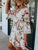 Floral V-Neck Three-Quarter Sleeve Dress -BazaarBey - www.shopbazaarbey.com