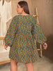Plus Size V-Neck Balloon Sleeve Printed Mini Dress -BazaarBey - www.shopbazaarbey.com