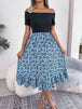 Printed Off-Shoulder Ruffle Hem Dress -BazaarBey - www.shopbazaarbey.com