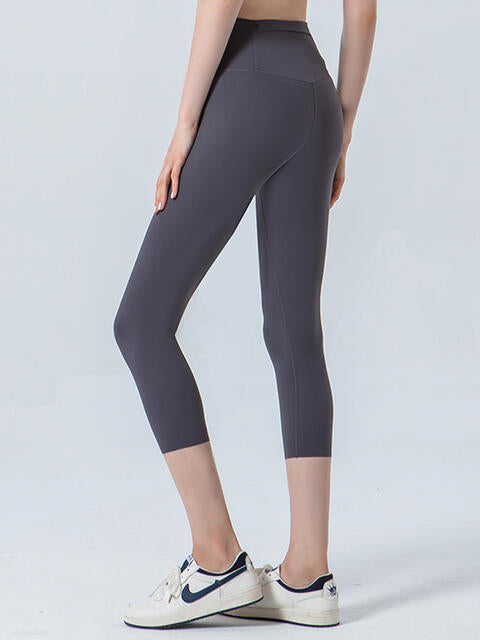 Wide Waistband Cropped Sports Leggings Bazaarbey
