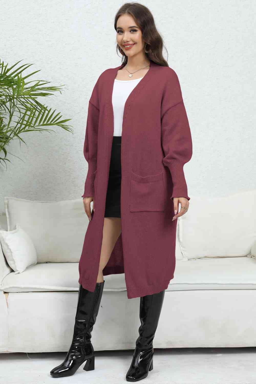 Open Front Dropped Shoulder Cardigan Trendsi