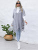 Fringe Trim Buttoned Hooded Poncho Bazaarbey