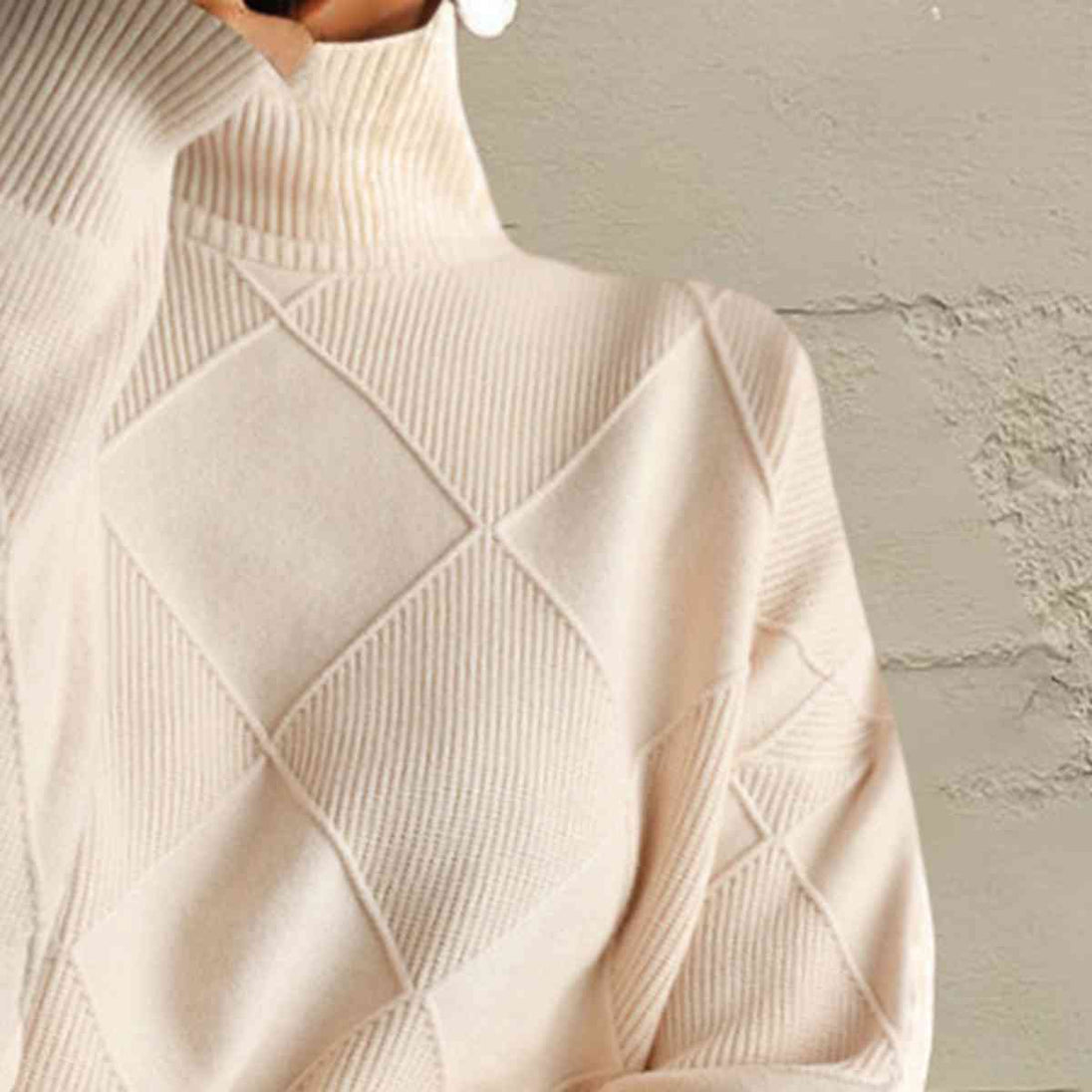 Geometric Turtleneck Long Sleeve Sweater Bazaarbey