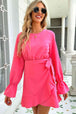 Round Neck Flounce Sleeve Ruffle Hem Mini Dress -BazaarBey - www.shopbazaarbey.com