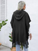 Fringe Trim Buttoned Hooded Poncho Bazaarbey