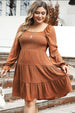Plus Size Smocked Square Neck Tiered Dress -BazaarBey - www.shopbazaarbey.com