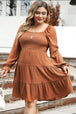 Plus Size Smocked Square Neck Tiered Dress -BazaarBey - www.shopbazaarbey.com