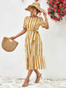 Striped Tie Belt Round Neck Puff Sleeve Dress -BazaarBey - www.shopbazaarbey.com