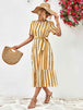 Striped Tie Belt Round Neck Puff Sleeve Dress -BazaarBey - www.shopbazaarbey.com