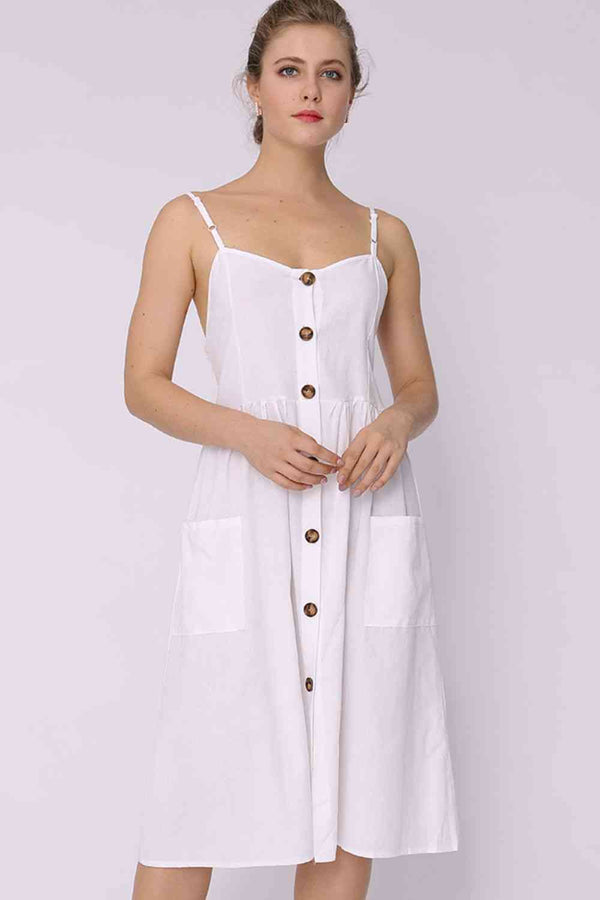 Spaghetti Strap Smocked Dress with Pockets -BazaarBey - www.shopbazaarbey.com