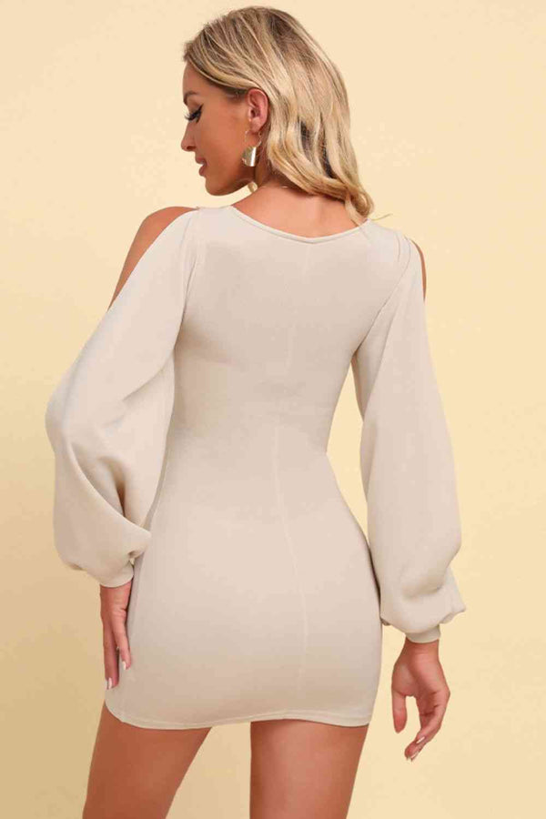 Square Neck Split Sleeve Mini Dress -BazaarBey - www.shopbazaarbey.com