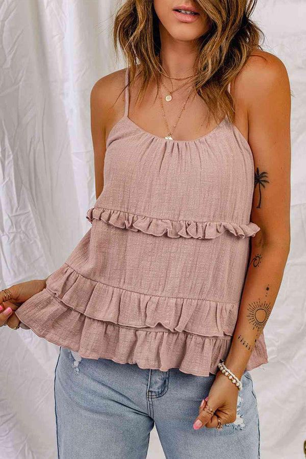 Ruffled Scoop Neck Sleeveless Cami Bazaarbey
