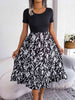 Printed Round Neck Ruffle Hem Dress -BazaarBey - www.shopbazaarbey.com