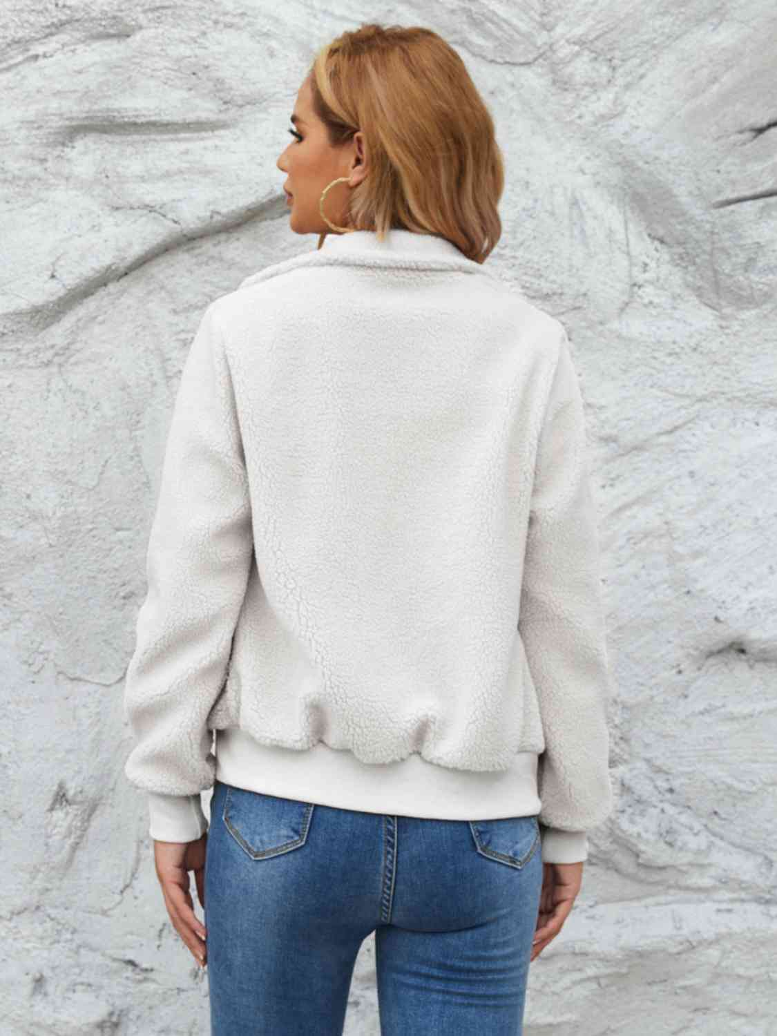 Zip Up Collared Neck Long Sleeve Jacket Trendsi