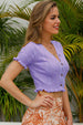 Buttoned Frill Hem Cropped Knit Top Trendsi