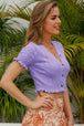 Buttoned Frill Hem Cropped Knit Top Trendsi