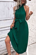 Tie Belt Pleated Midi Dress -BazaarBey - www.shopbazaarbey.com