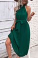 Tie Belt Pleated Midi Dress -BazaarBey - www.shopbazaarbey.com