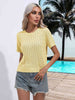 Cable-Knit Round Neck Short Sleeve Knit Top Trendsi